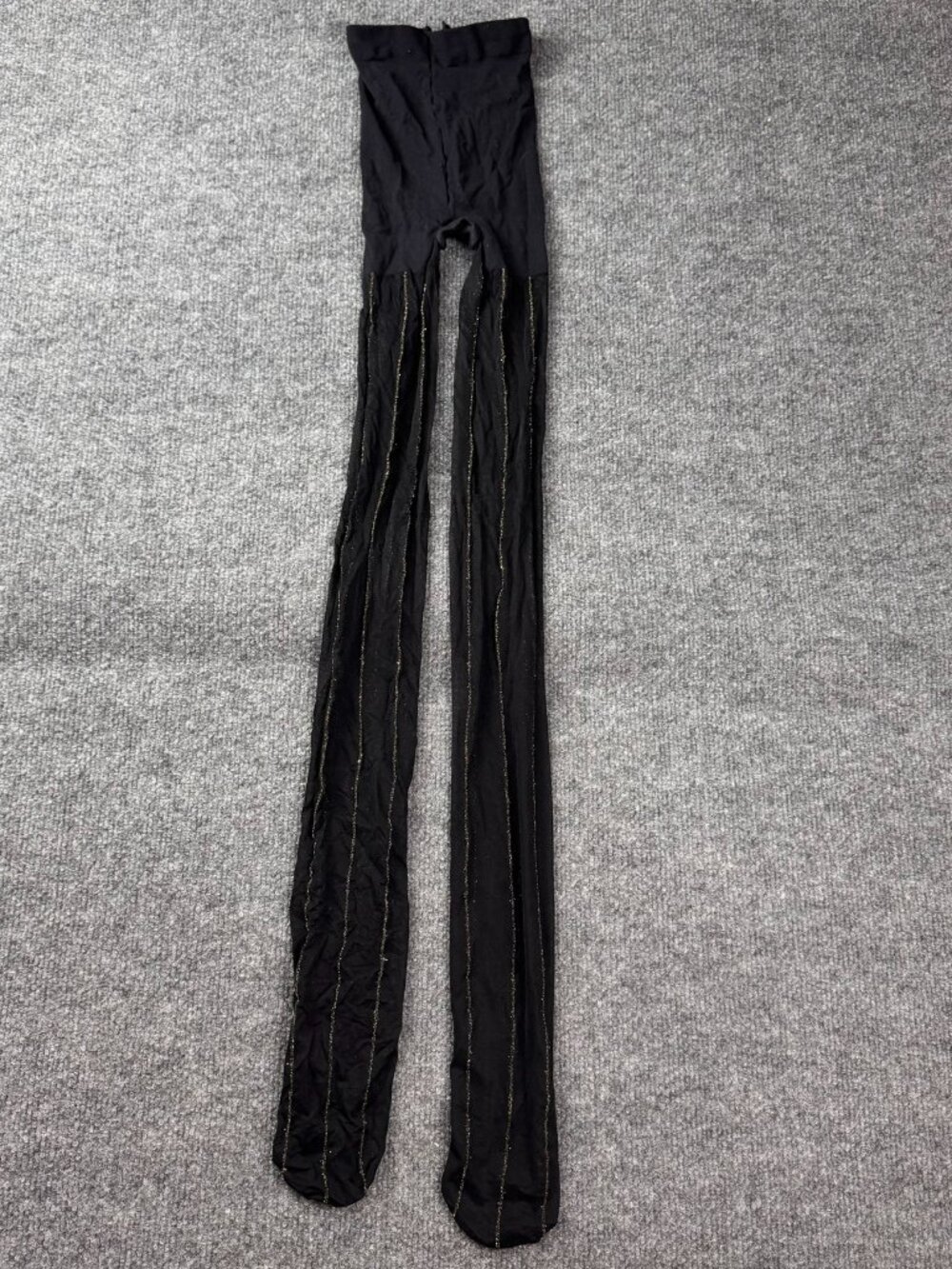 vintage black gold glitter stripe footed tights pantyhose one size os sparkle